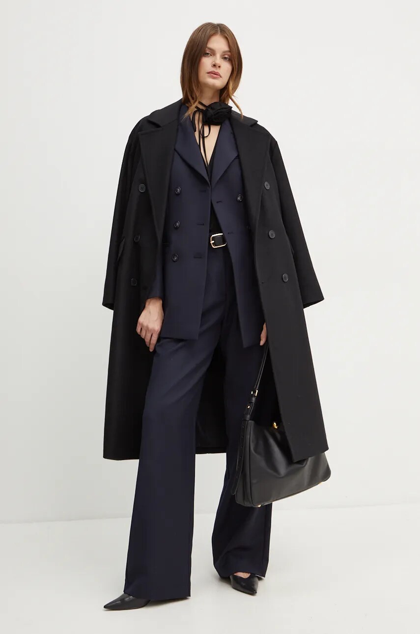 Вовняне пальто Twinset колір чорний перехідне oversize 242TT2203