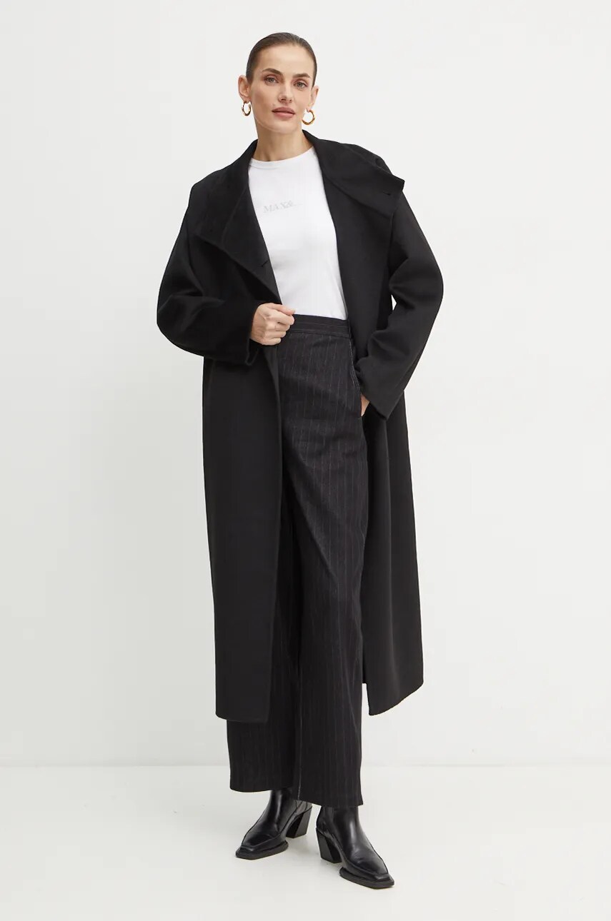 Пальто з домішкою вовни Boss Orange колір чорний перехідне oversize 50524463