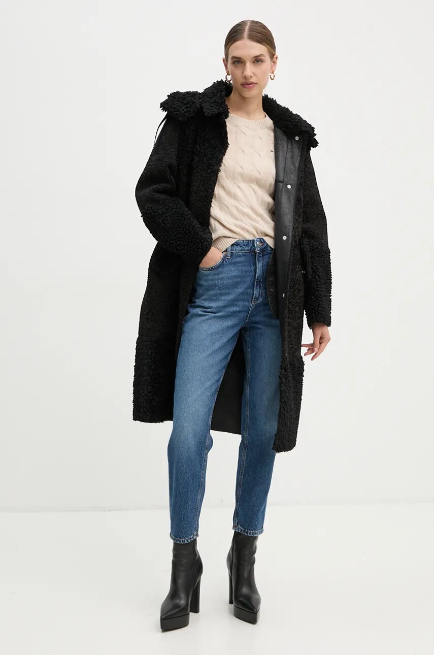 Пальто Boss Orange жіноче колір чорний перехідне oversize 50524474