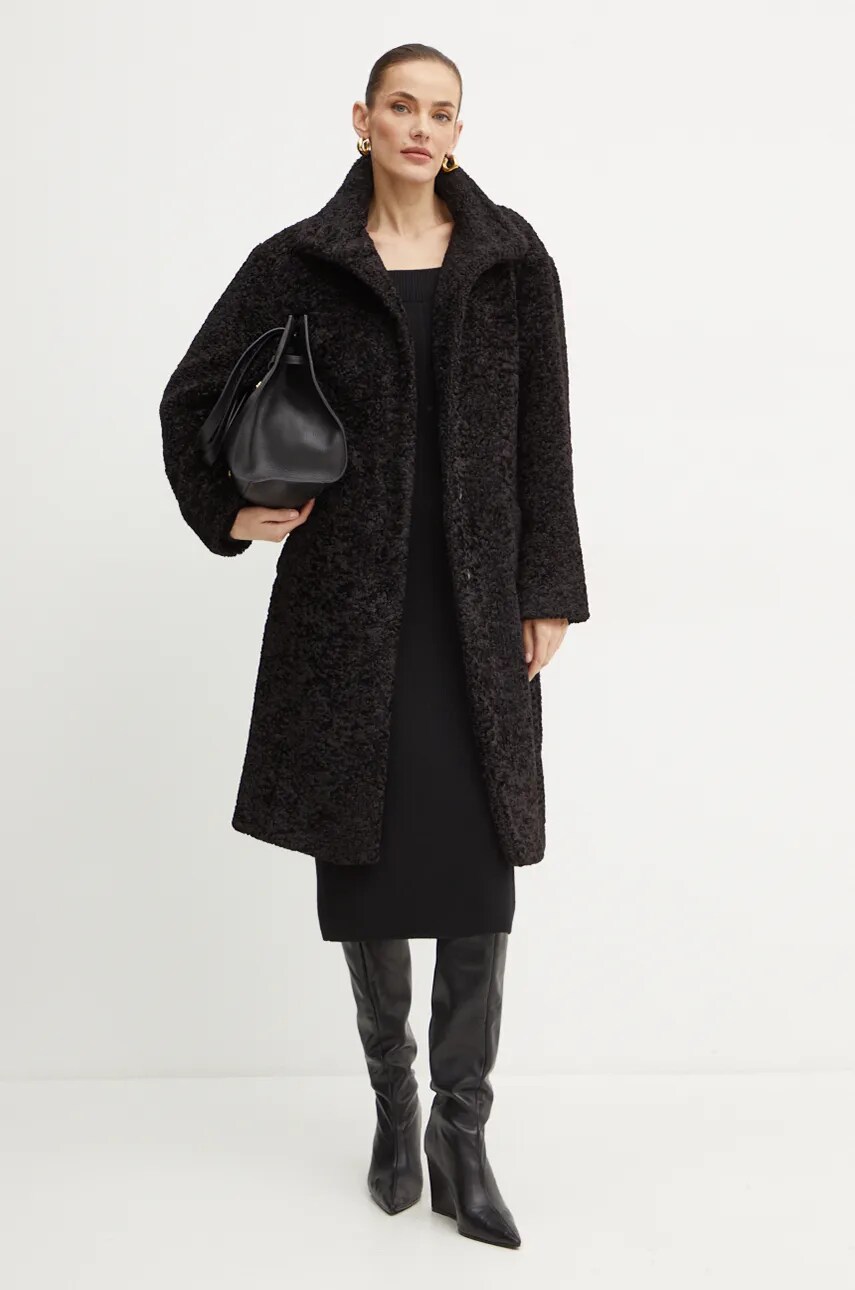 Пальто Boss Orange жіноче колір чорний перехідне oversize 50535901