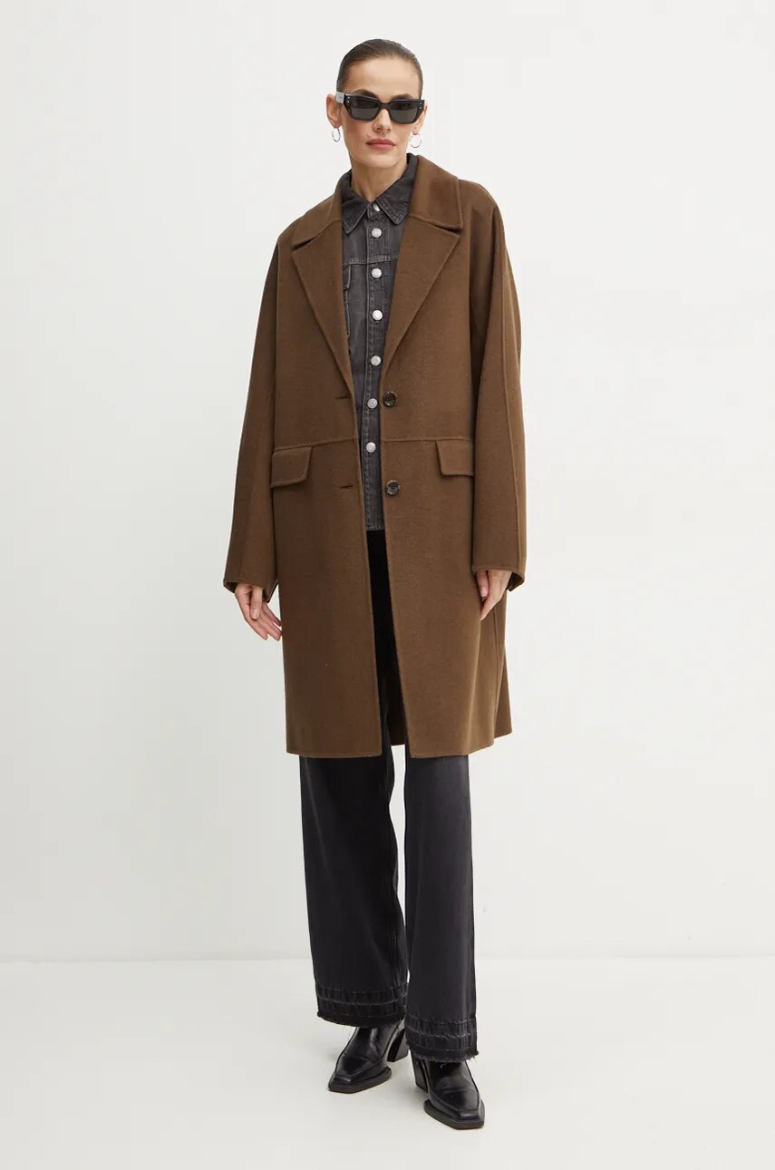 Вовняне пальто BOSS колір зелений перехідне oversize 50518893