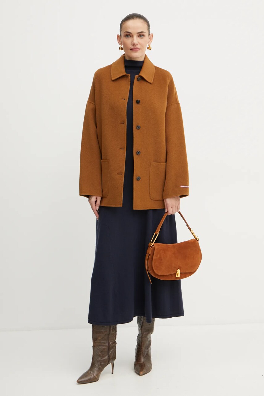 Вовняне пальто MAX&Co. колір коричневий перехідне oversize 2426086013200