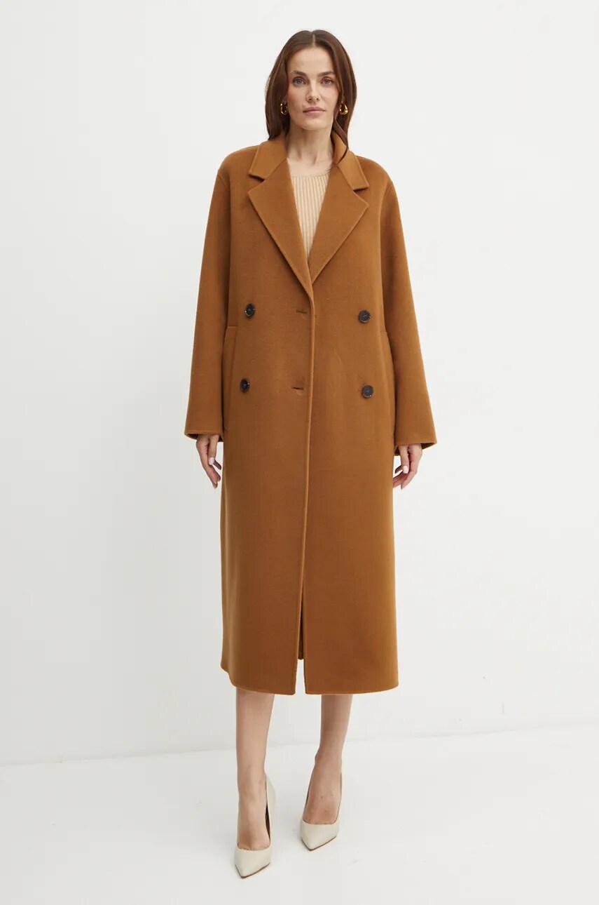 Вовняне пальто Ivy Oak колір коричневий перехідне oversize IO111105