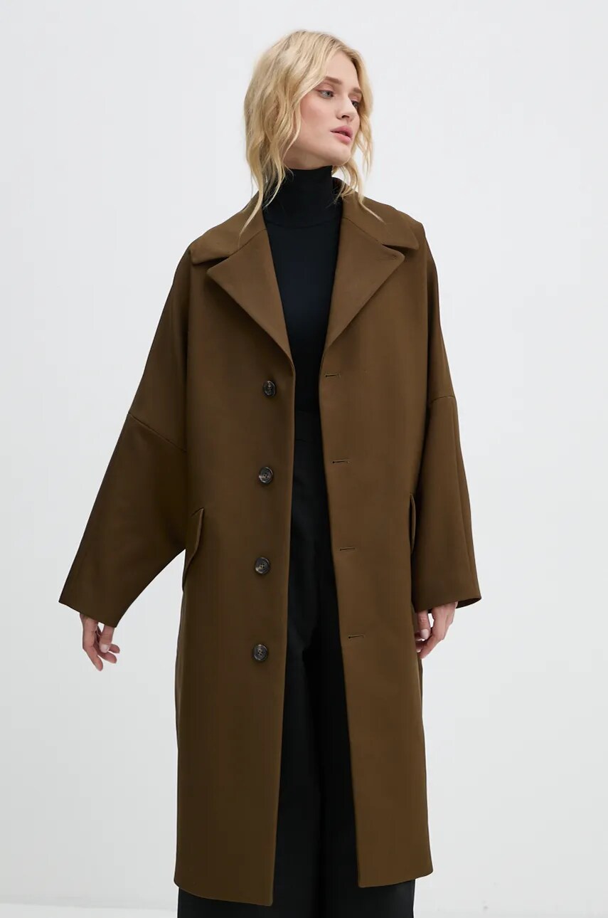 Пальто MM6 Maison Margiela жіноче колір зелений перехідне oversize S62AA0087.M35222