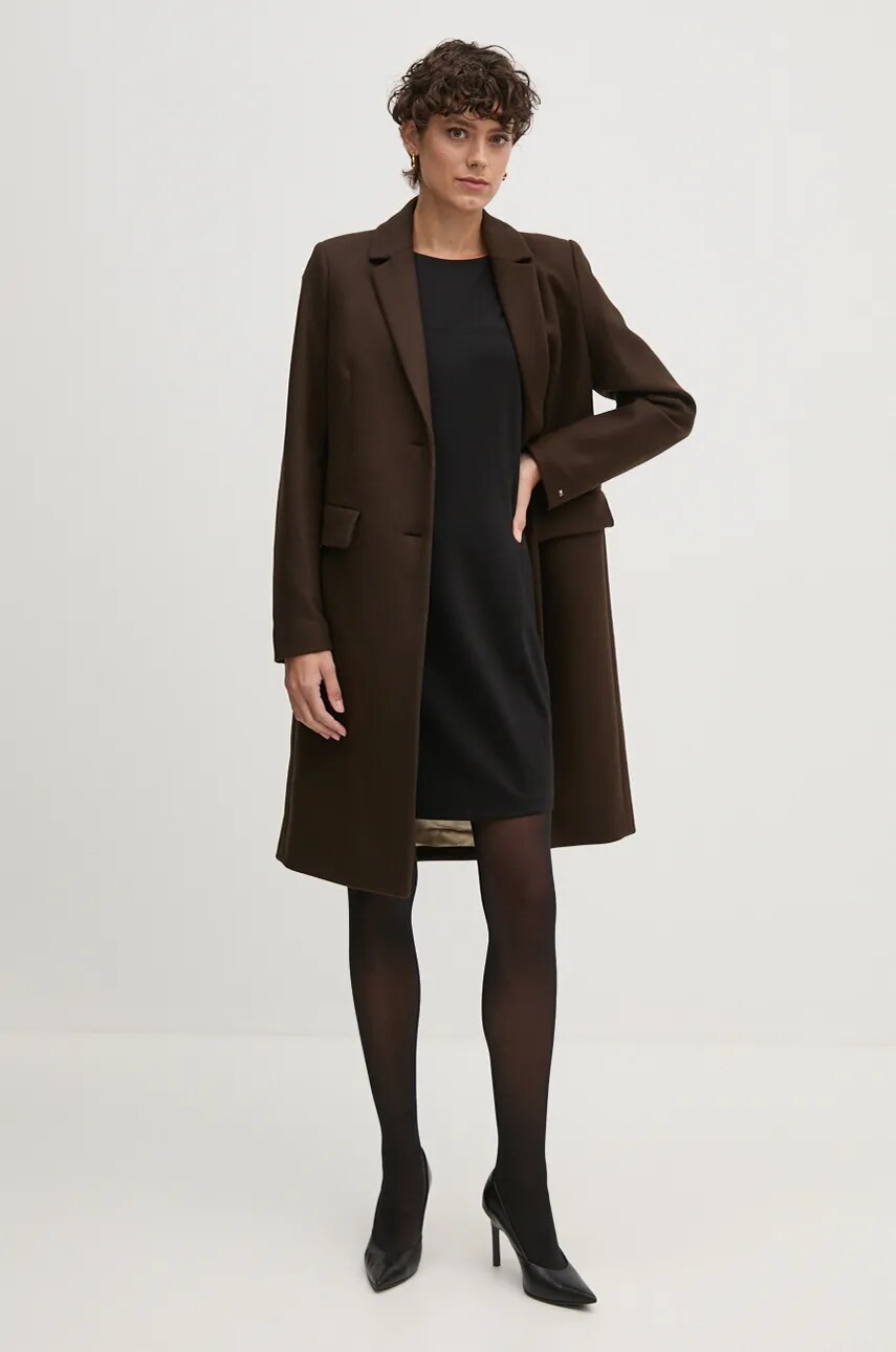 Вовняне пальто Tommy Hilfiger колір коричневий перехідне WW0WW42738
