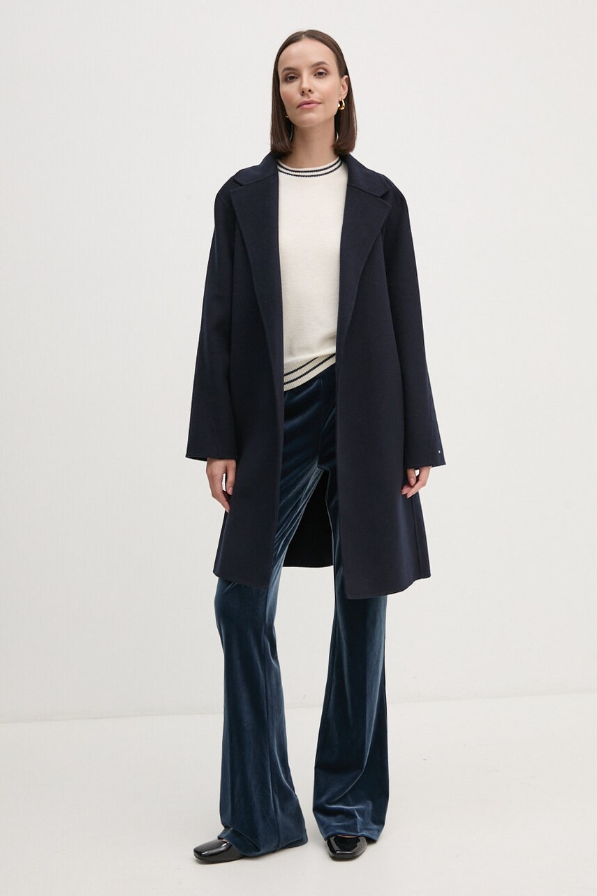 Вовняне пальто Tommy Hilfiger колір синій перехідне oversize WW0WW43603
