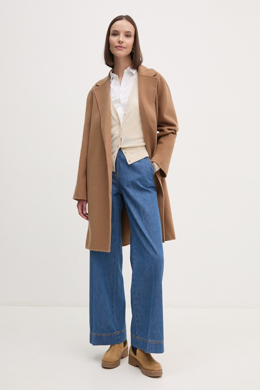 Вовняне пальто Tommy Hilfiger колір коричневий перехідне oversize WW0WW43603