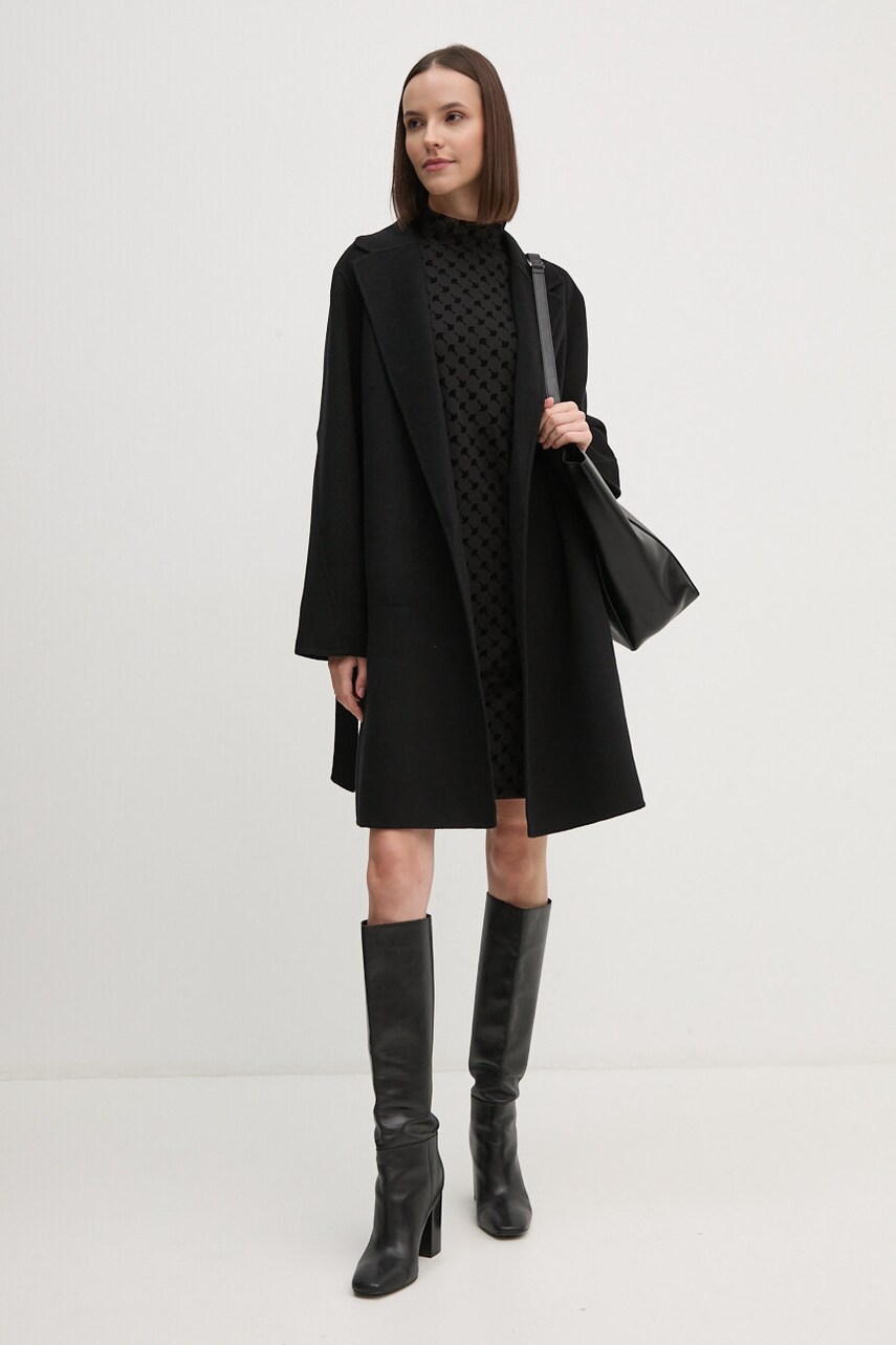 Вовняне пальто Tommy Hilfiger колір чорний перехідне oversize WW0WW43603