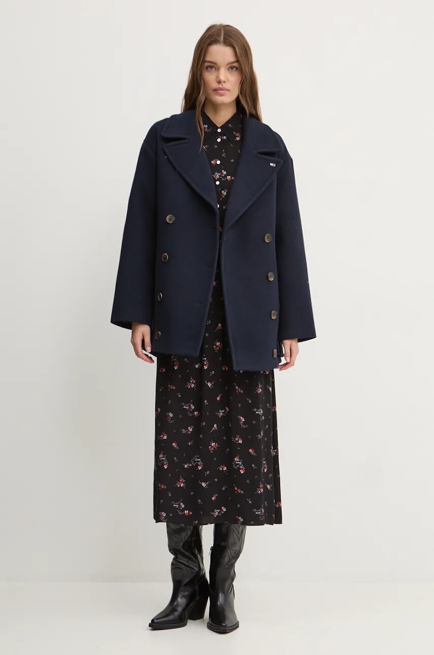 Пальто з домішкою вовни Tommy Jeans колір синій перехідне oversize DW0DW19752