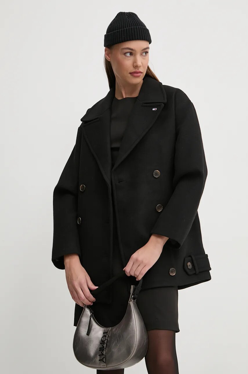 Пальто з домішкою вовни Tommy Jeans колір чорний перехідне oversize DW0DW19752