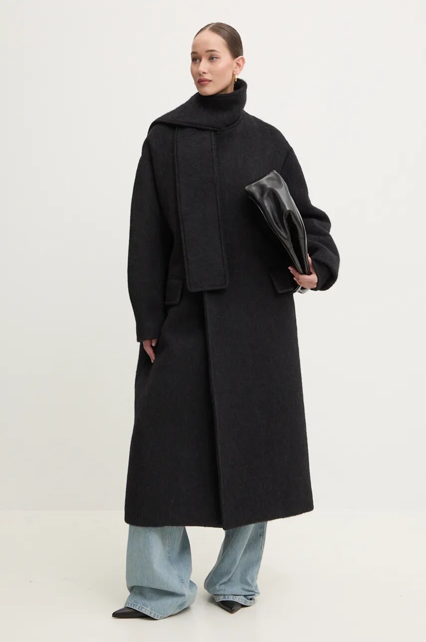 Вовняне пальто MSGM колір чорний перехідне oversize 3742MDC04.247503