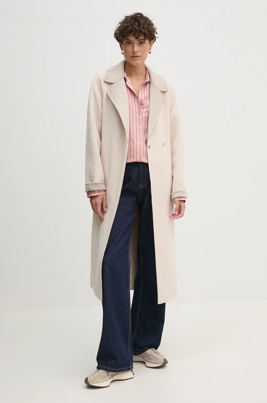 Вовняне пальто OUI колір бежевий перехідне oversize 89837