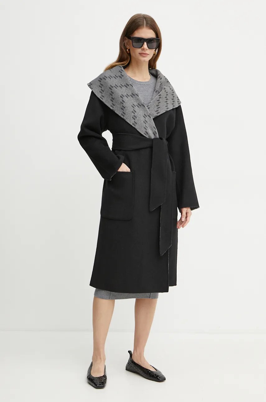 Вовняне двостороннє пальто Karl Lagerfeld колір чорний перехідне oversize 246W1502