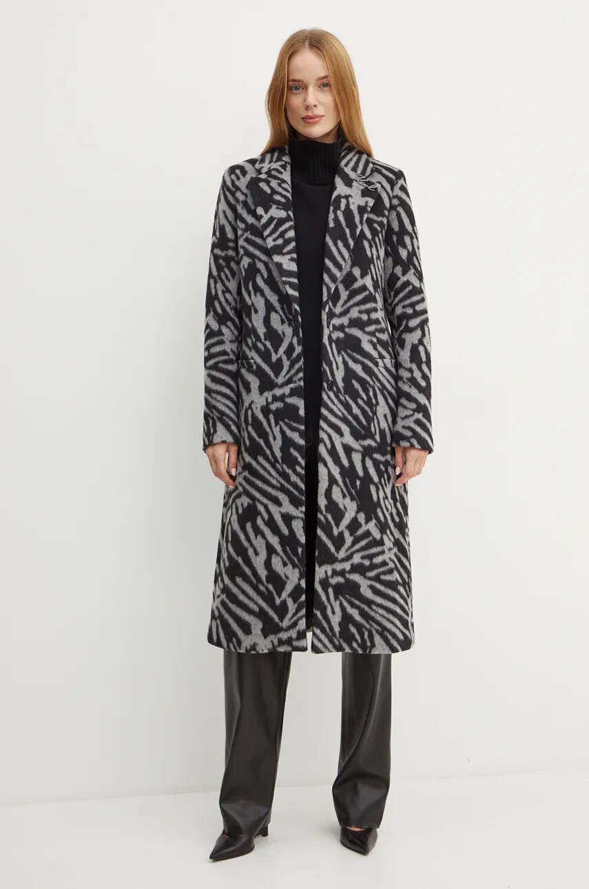 Вовняне пальто Karl Lagerfeld колір сірий перехідне 246W1503
