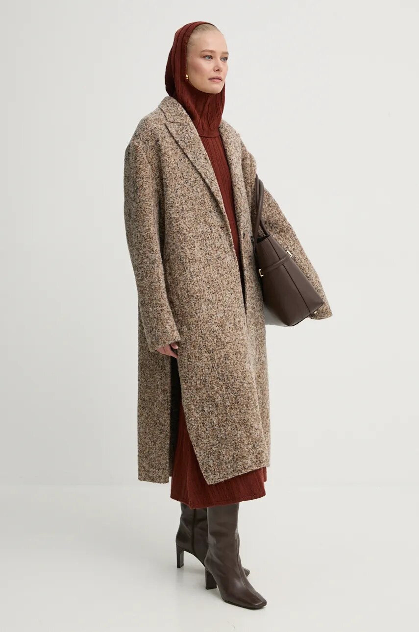 Вовняне пальто AERON колір бежевий перехідне oversize CO122453
