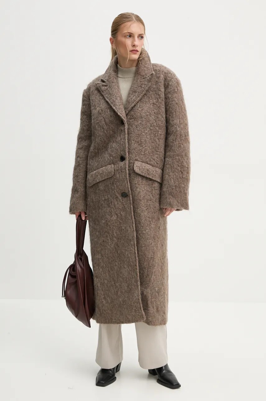 Пальто з домішкою вовни Won Hundred колір коричневий перехідне oversize 3115-14247