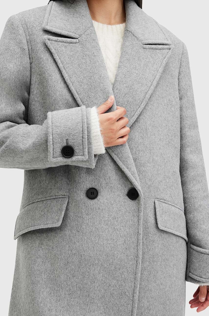 Пальто з домішкою вовни AllSaints MABEL COAT колір сірий перехідне двобортне W006OZ