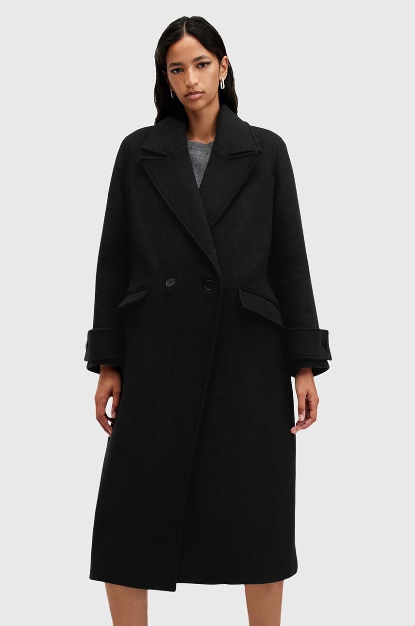Пальто з домішкою вовни AllSaints MABEL COAT колір чорний перехідне двобортне W006OZ
