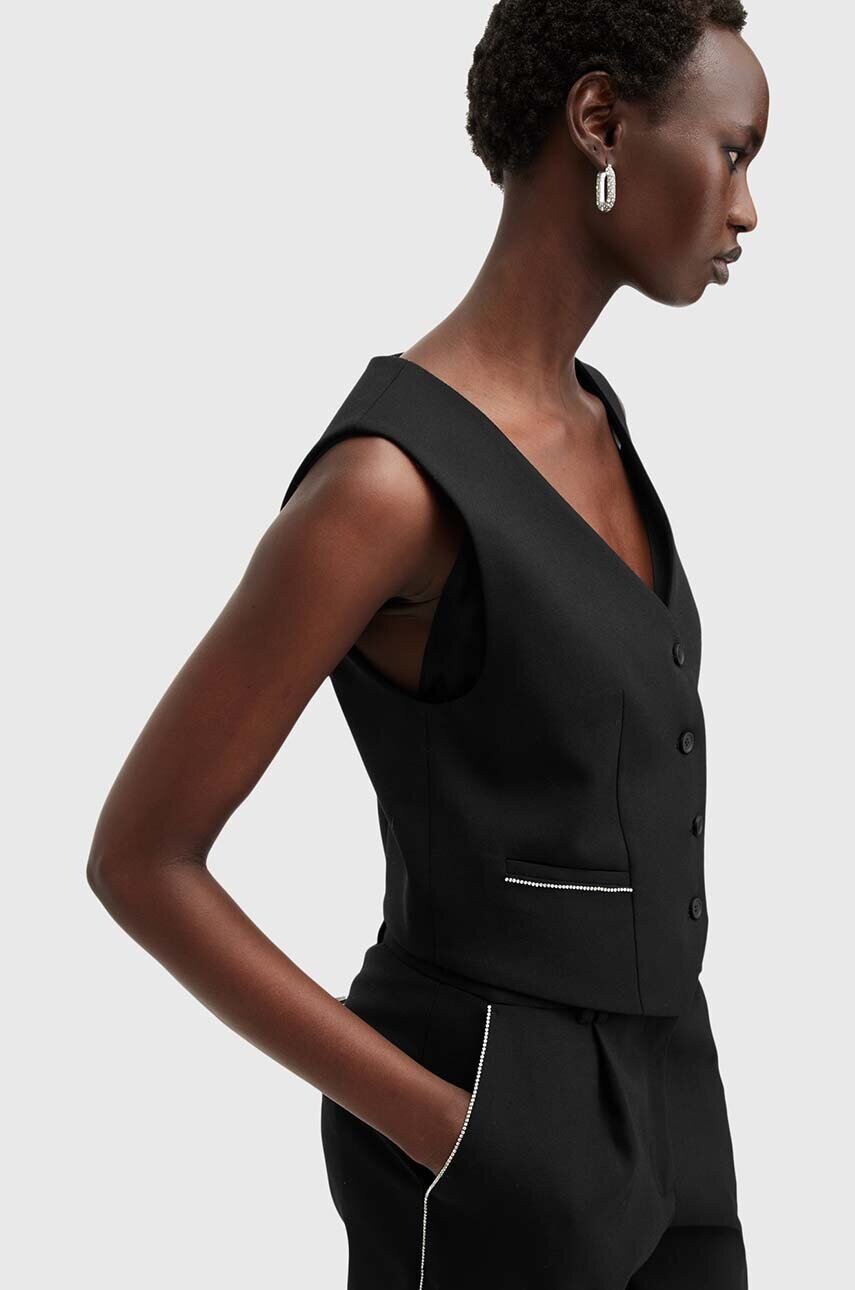 Жилетка з домішкою вовни AllSaints ATLAS KRYS WAISTCOAT колір чорний однобортний W006QB
