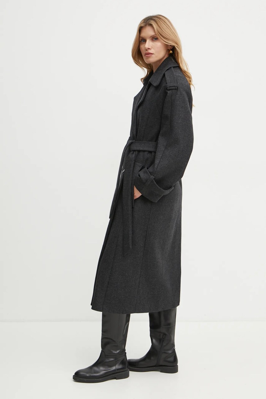 Вовняне пальто Ivy Oak колір сірий перехідний oversize