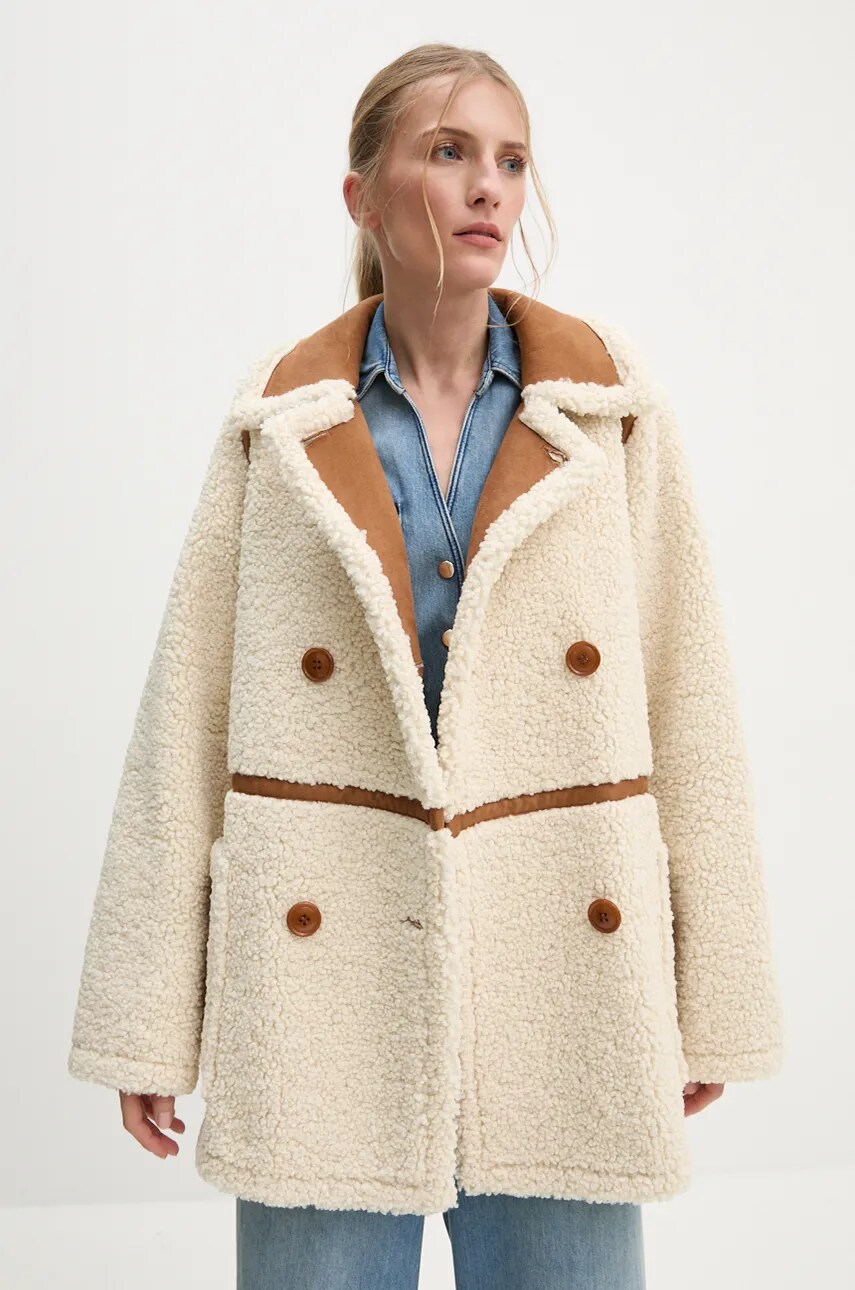 Пальто Stand Studio Chloe Jacket жіноче колір бежевий перехідне двобортне 61186-9010