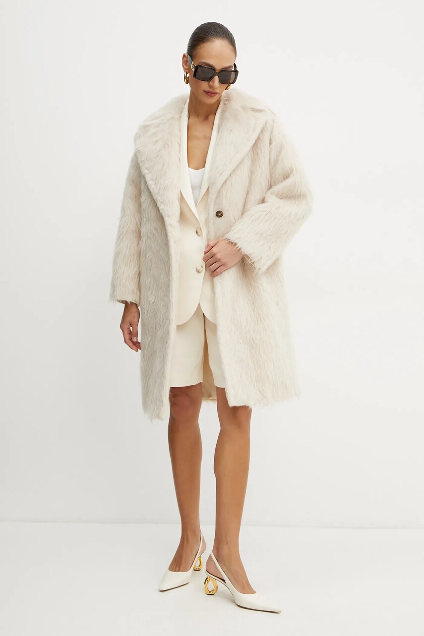 Вовняне пальто Weekend Max Mara колір бежевий перехідне 2425016013600