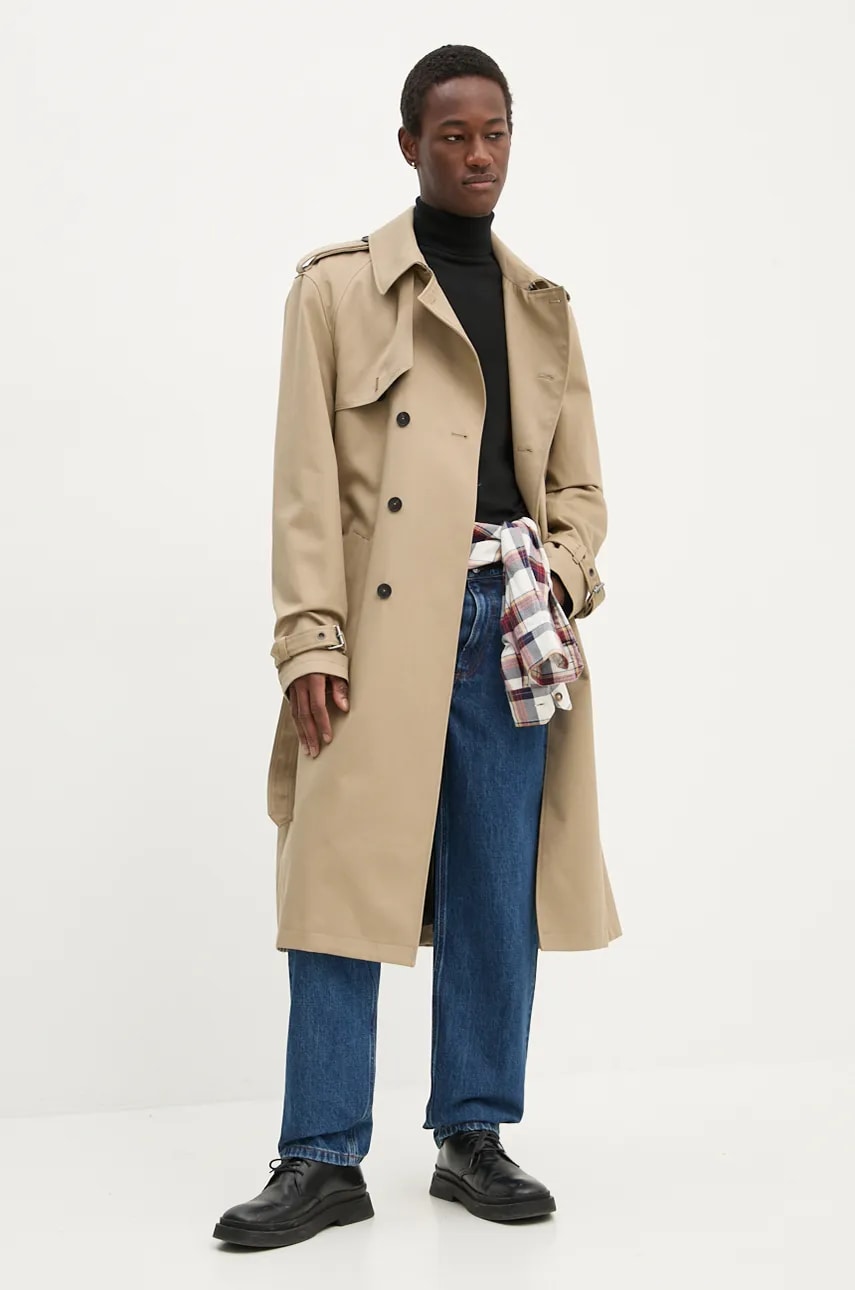 Бавовняний тренч The Kooples колір бежевий перехідний двобортний HTRE29001K