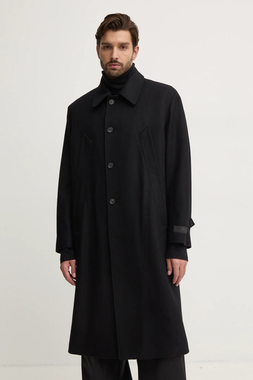 Вовняне пальто MM6 Maison Margiela колір чорний перехідне SH2AA0008.S52207