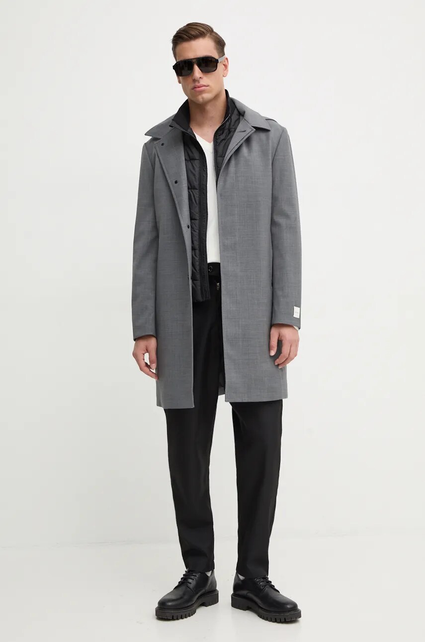 Пальто з домішкою вовни Calvin Klein колір сірий перехідне K10K113269