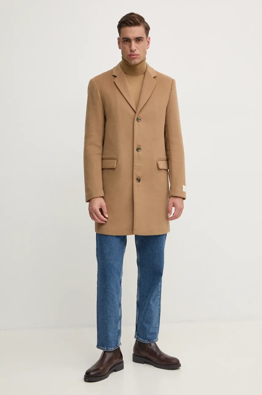 Вовняне пальто Calvin Klein колір бежевий перехідне K10K113664