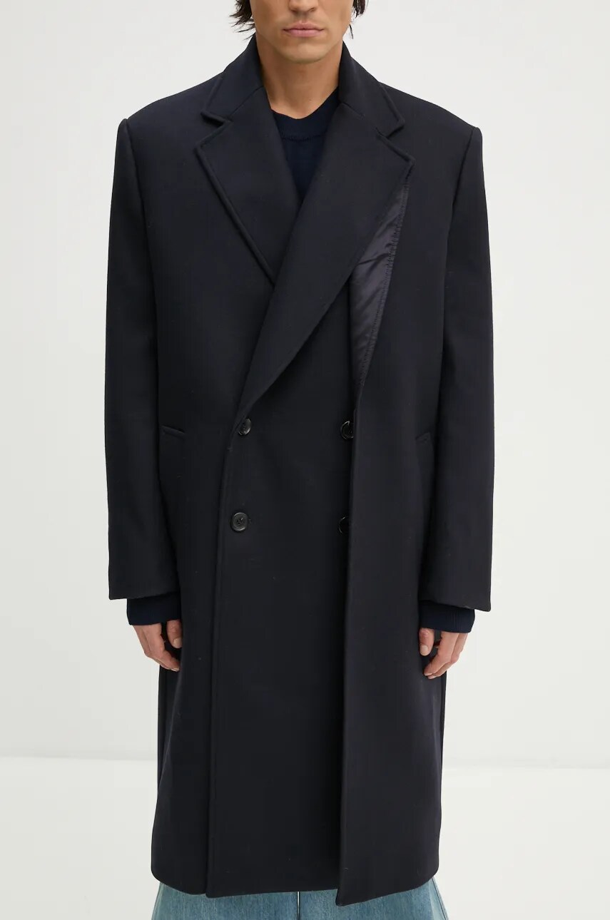 Вовняне пальто Y/Project DOUBLE FRONT COAT колір синій перехідне двобортне 201CO006
