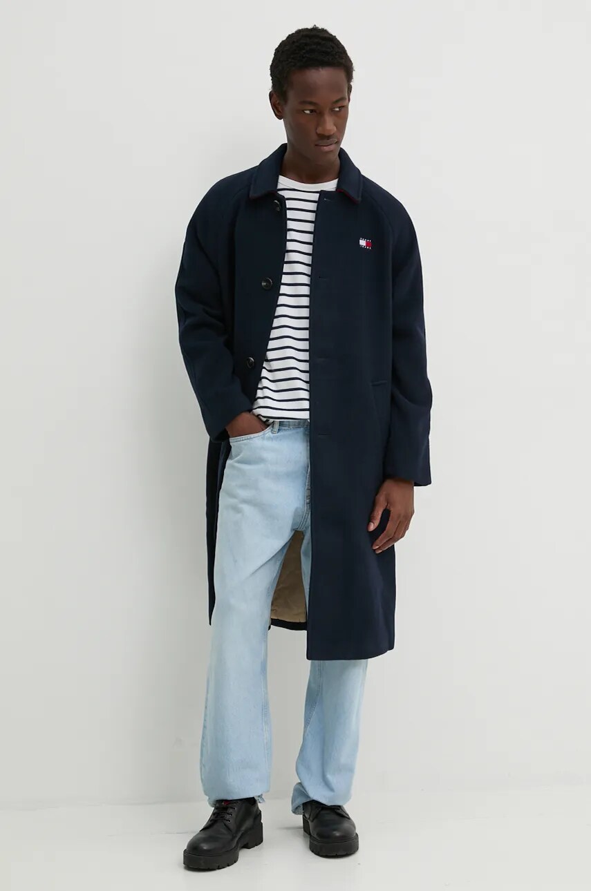 Пальто з домішкою вовни Tommy Jeans колір синій перехідне DM0DM20589