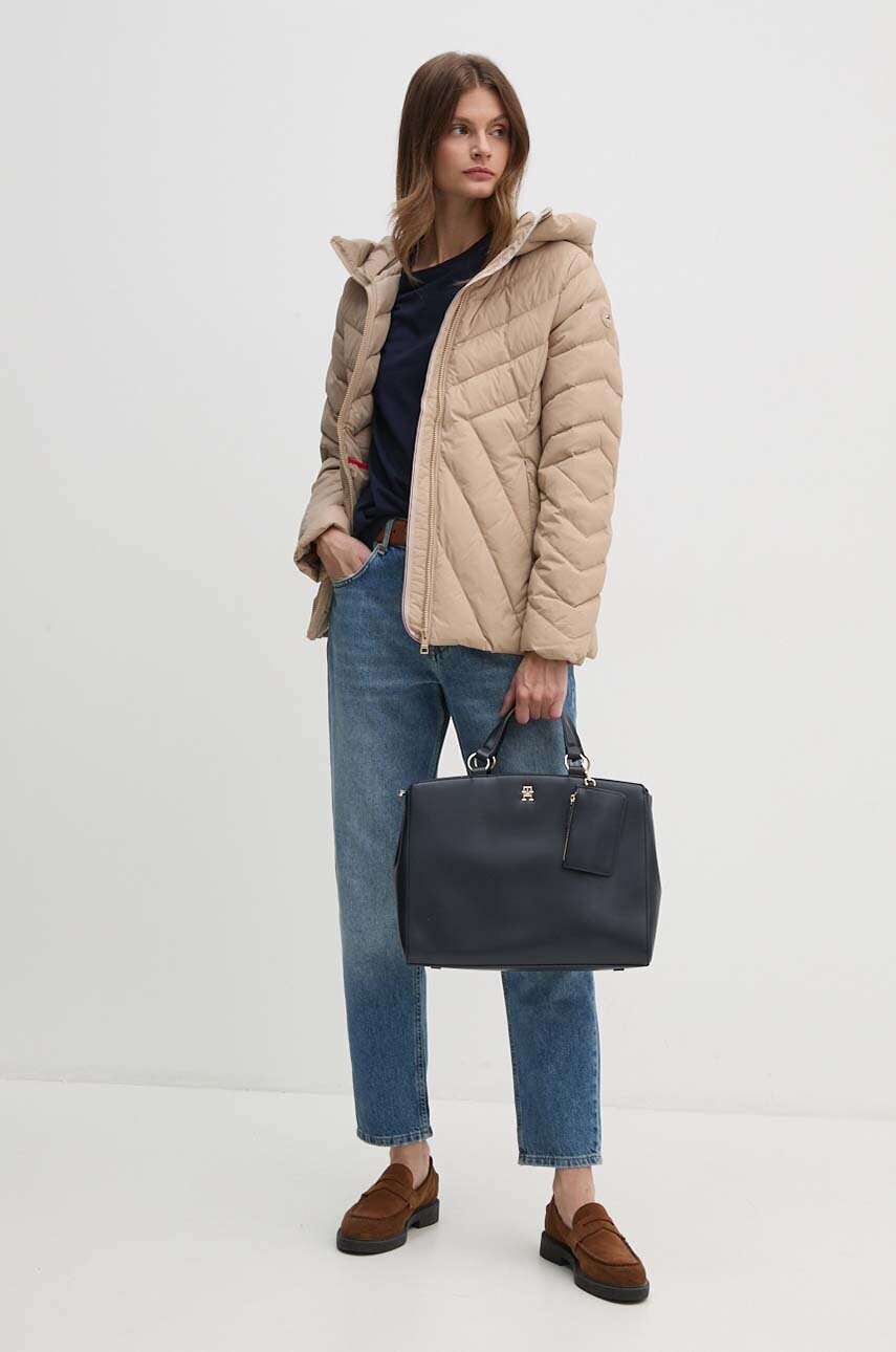 Пухова куртка Tommy Hilfiger жіноча колір бежевий перехідна WW0WW42623