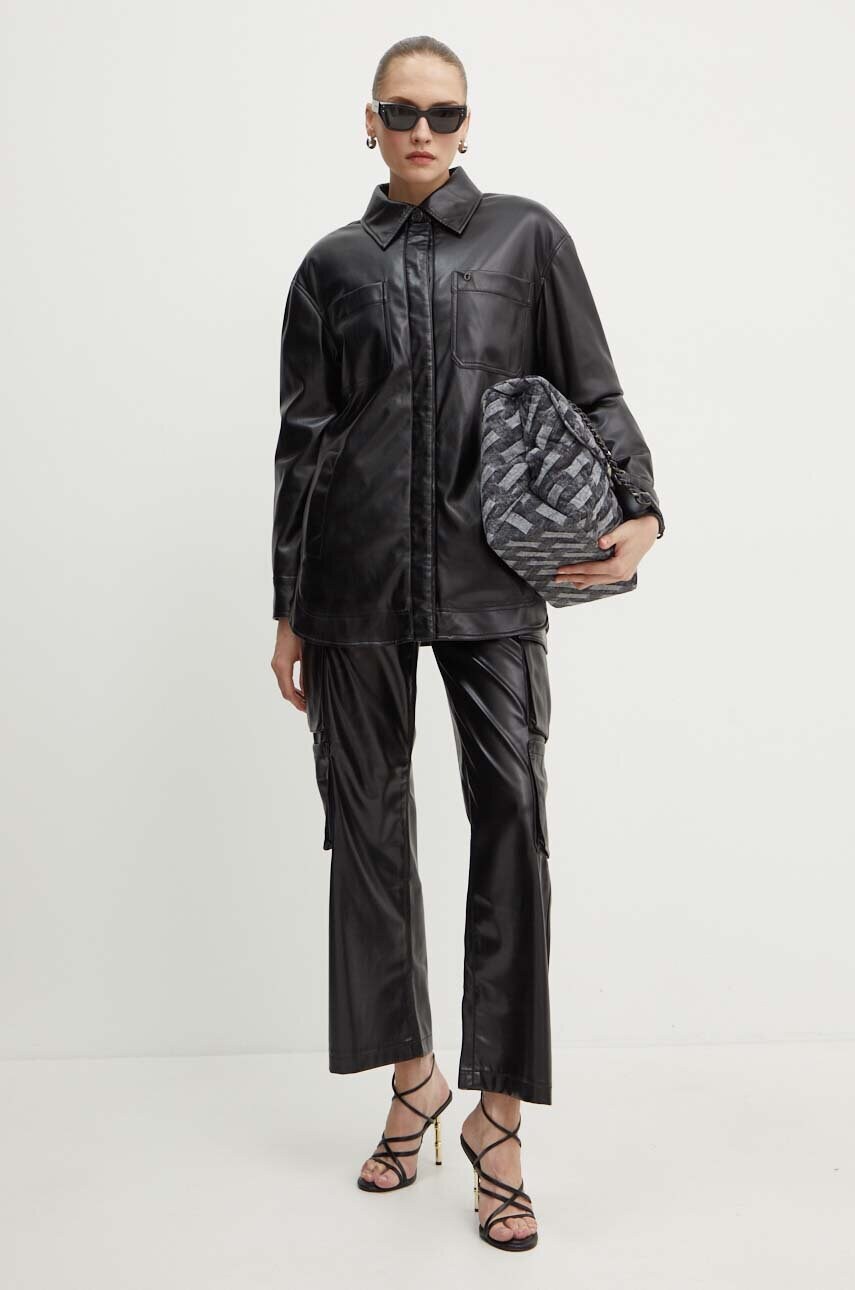 Куртка Guess MAREVA жіноча колір чорний перехідна oversize W4YL22 WF8Q0