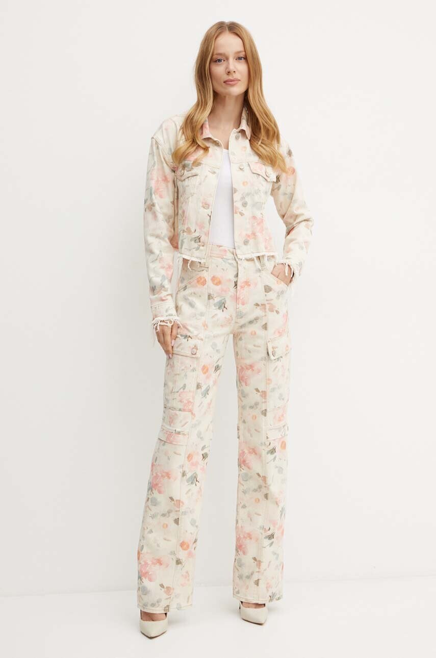 Джинсова куртка Guess KALISA жіноча колір бежевий перехідна oversize W4YH26 D5E51