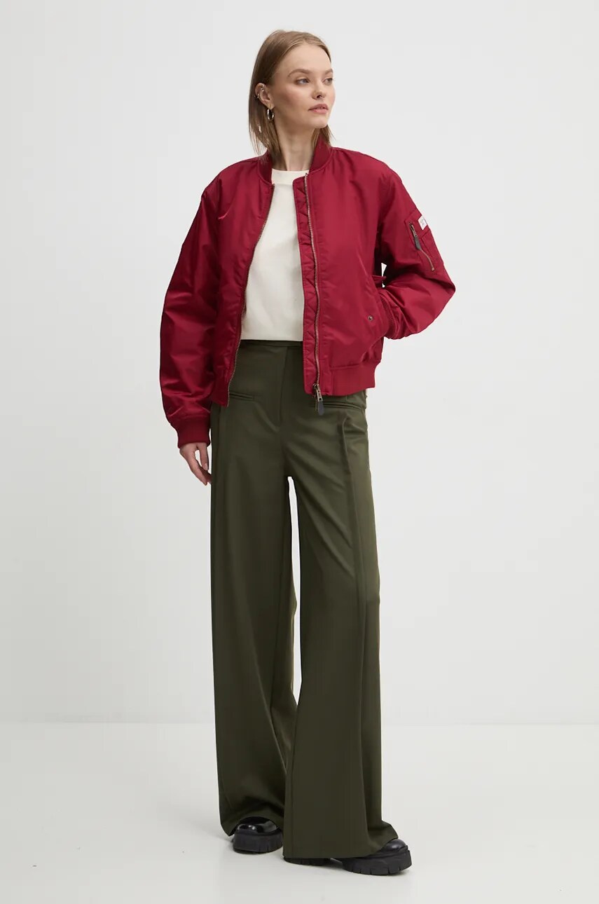Куртка-бомбер Guess Jeans жіноча колір червоний перехідна oversize W4YL01 WG932