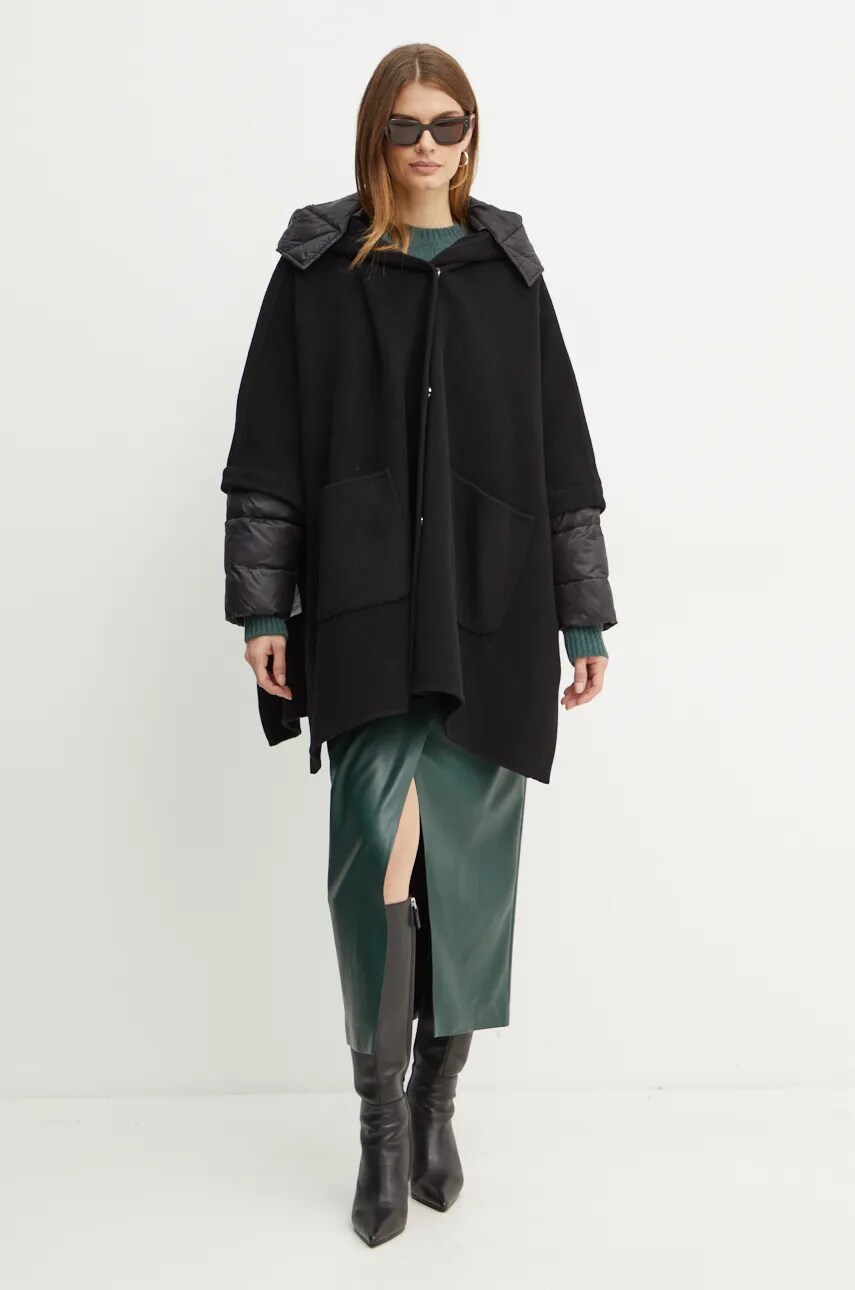 Вовняне пальто Pinko колір чорний перехідне oversize 103840 A1ZP
