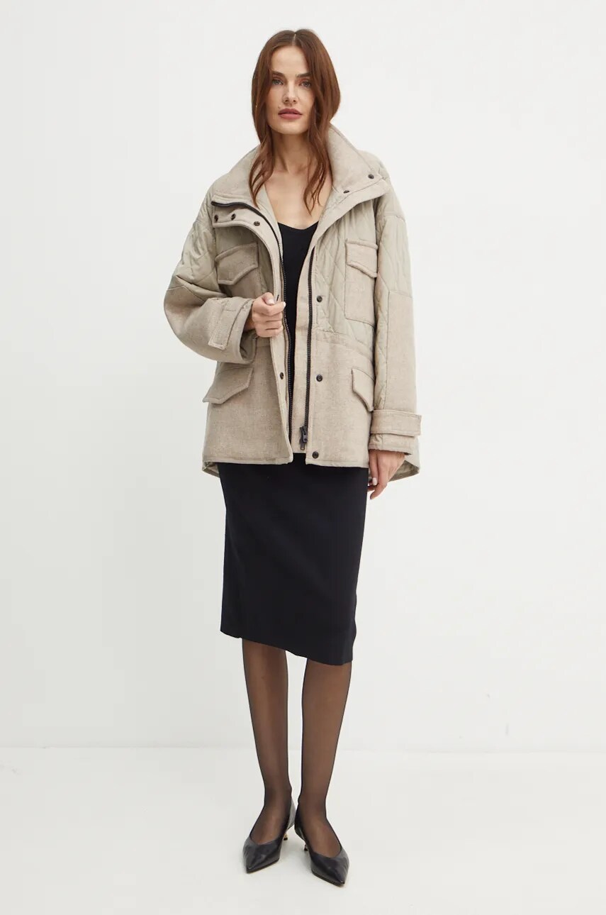Куртка з домішкою вовни Pinko колір бежевий перехідна oversize 104403 A28E