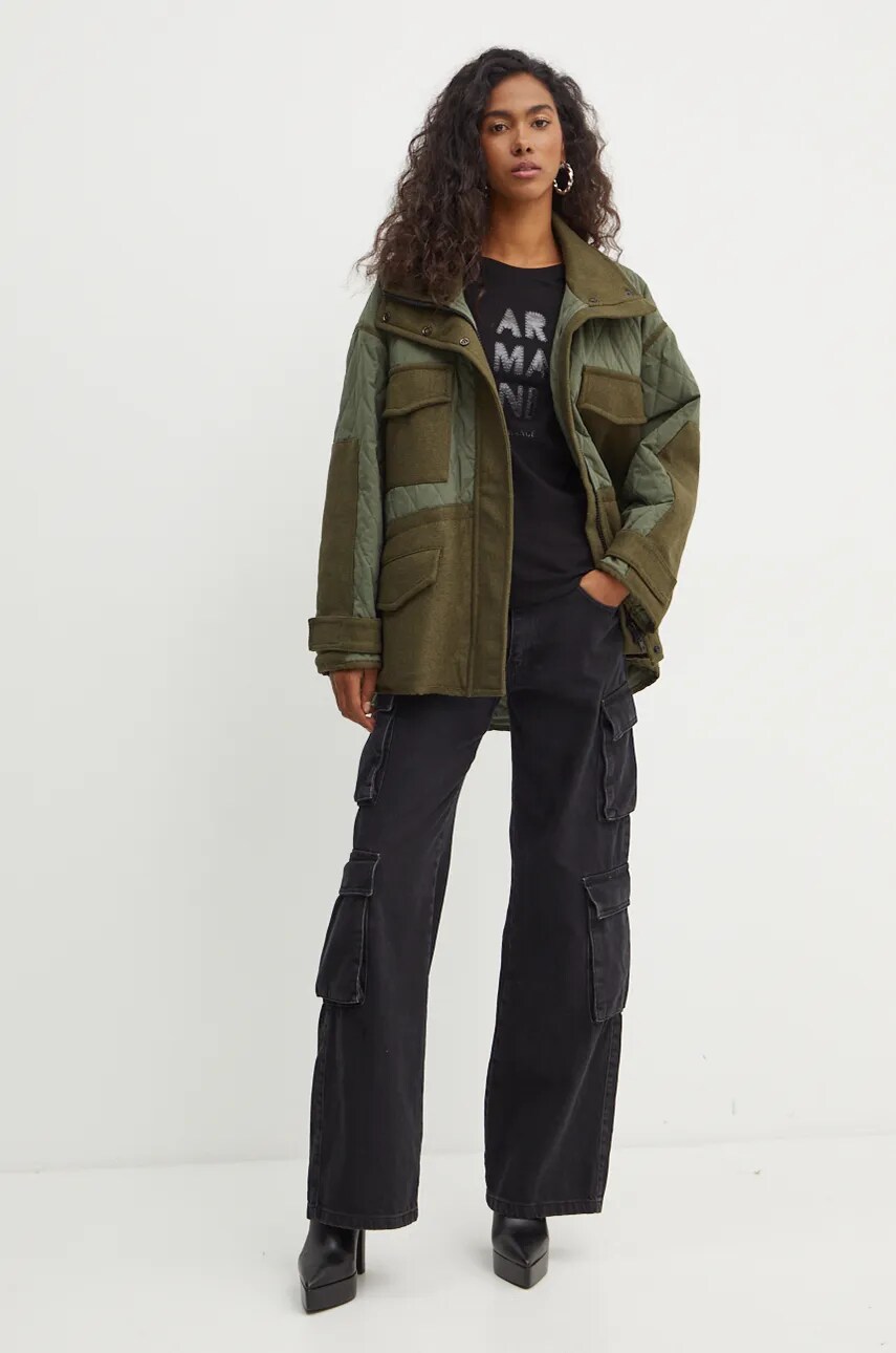 Куртка з домішкою вовни Pinko колір зелений перехідна oversize 104403 A28E