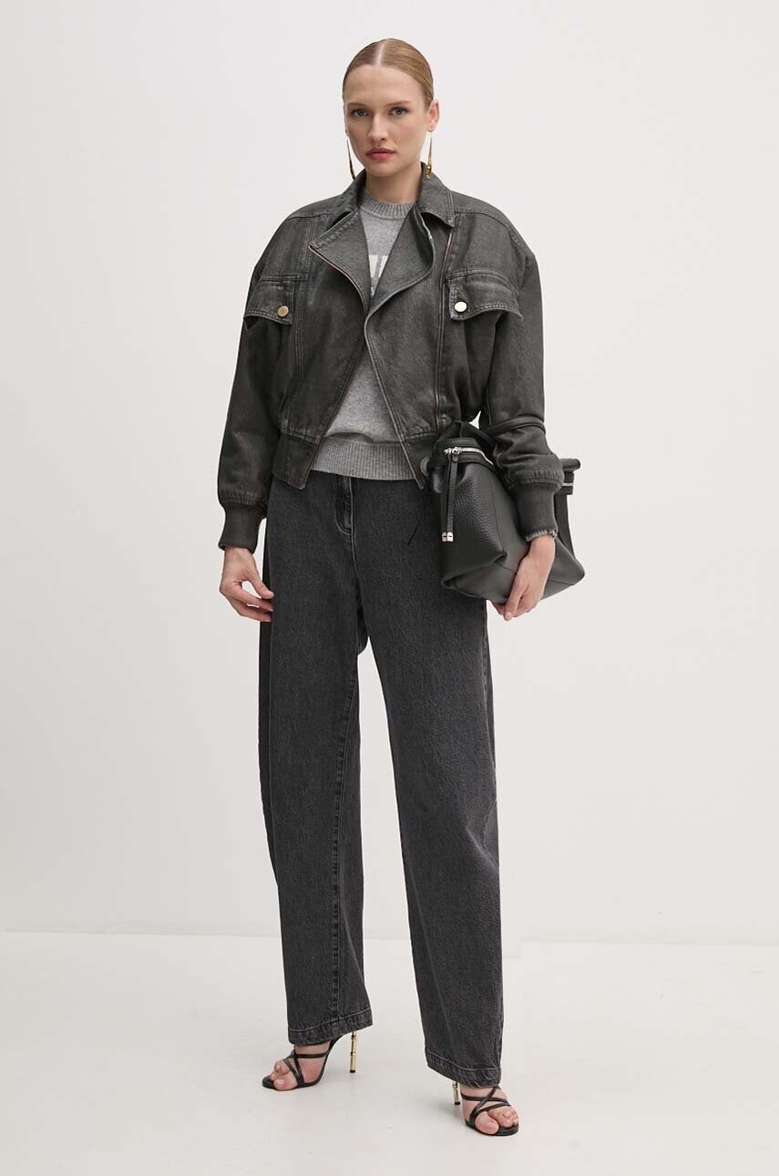 Джинсова куртка Elisabetta Franchi жіноча колір сірий зимова oversize BJ31I46E2