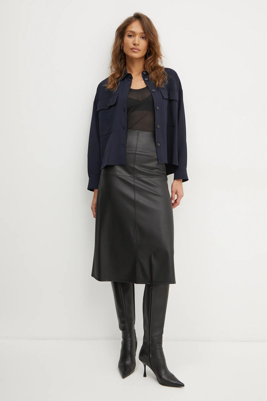 Сорочка з домішкою вовни Weekend Max Mara колір синій relaxed класичний комір 2425046042600