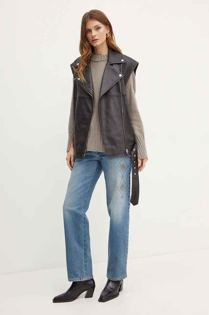 Шкіряний жилет Weekend Max Mara жіночий колір чорний перехідний 2425446012600