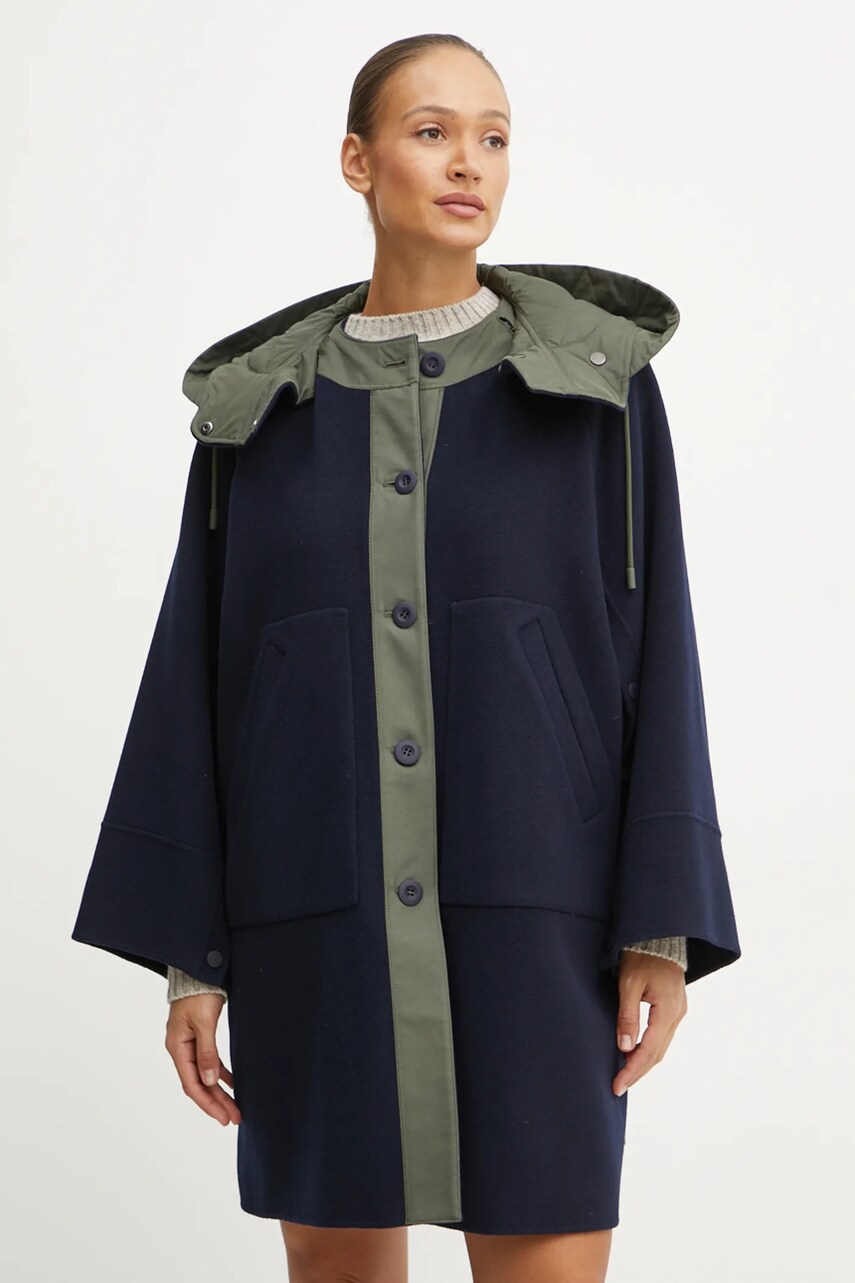 Пальто з домішкою вовни Weekend Max Mara колір синій перехідне oversize 2425496022600