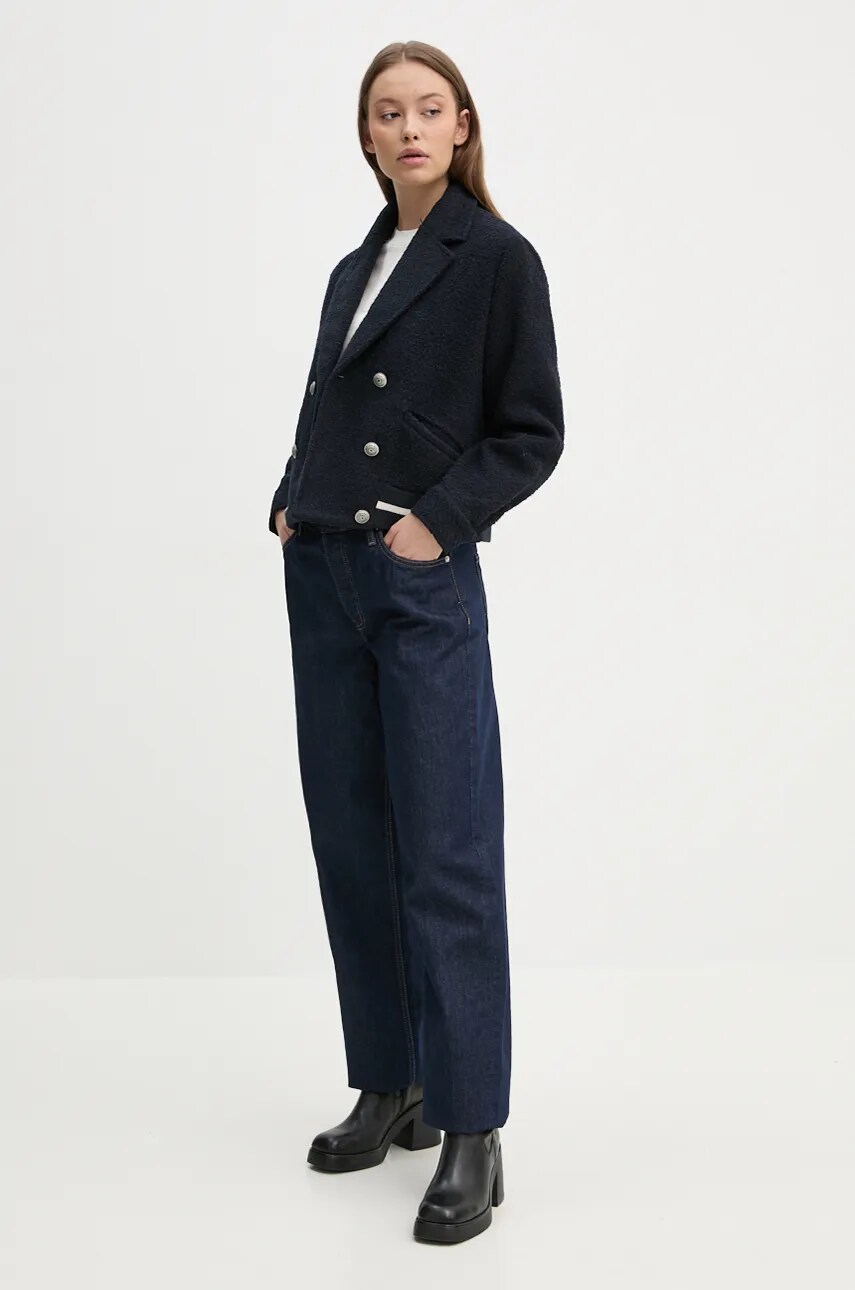 Куртка з домішкою вовни Pepe Jeans BIMBA колір синій перехідна oversize PL402475