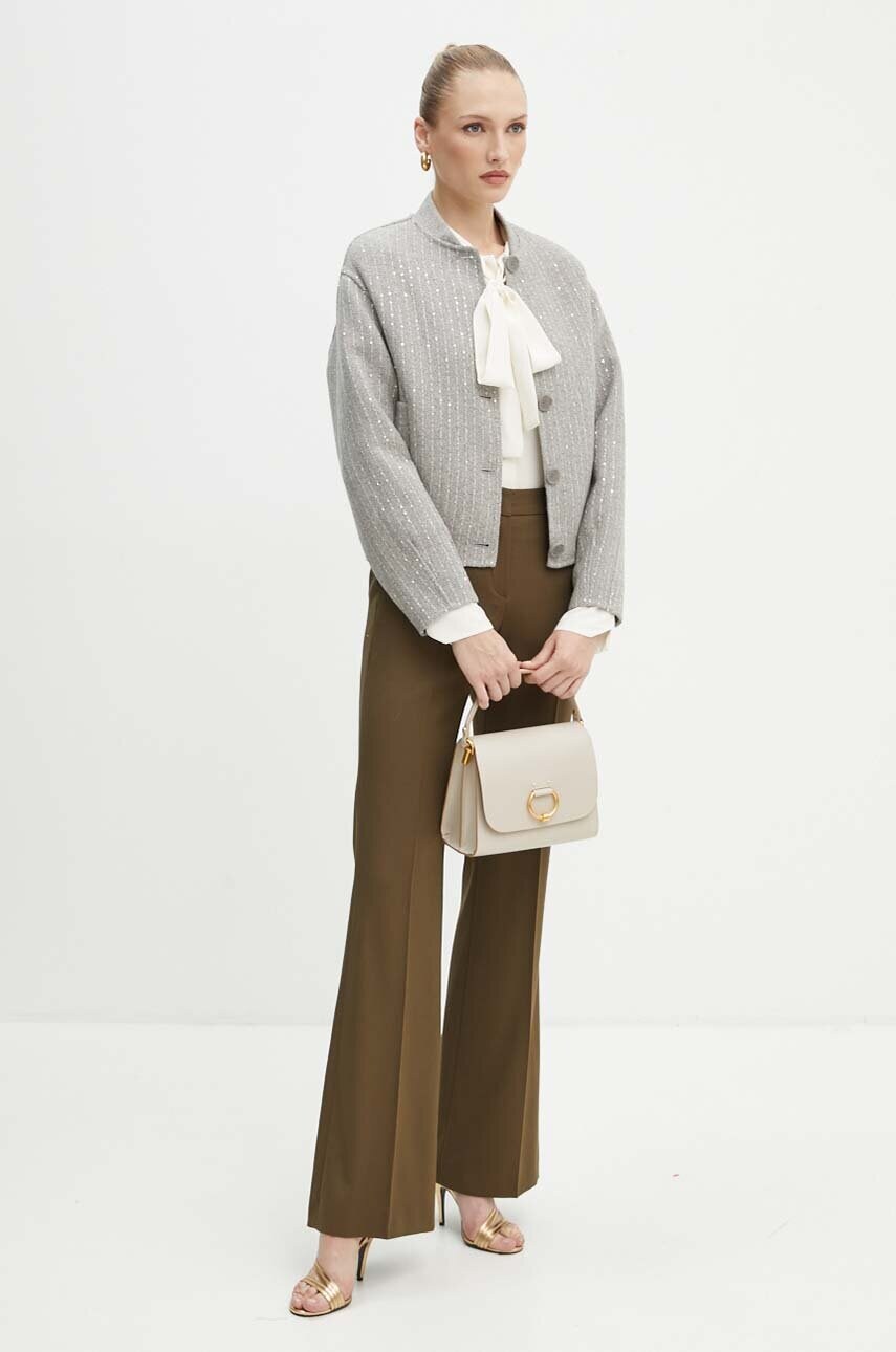 Вовняна куртка Twinset колір сірий перехідна oversize 242TP2051