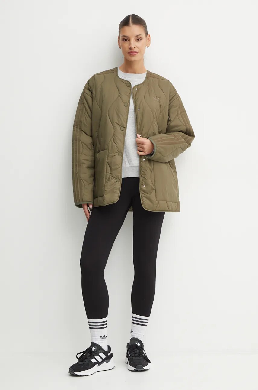 Куртка adidas Originals Quilted Liner жіноча колір зелений перехідна oversize JJ4354