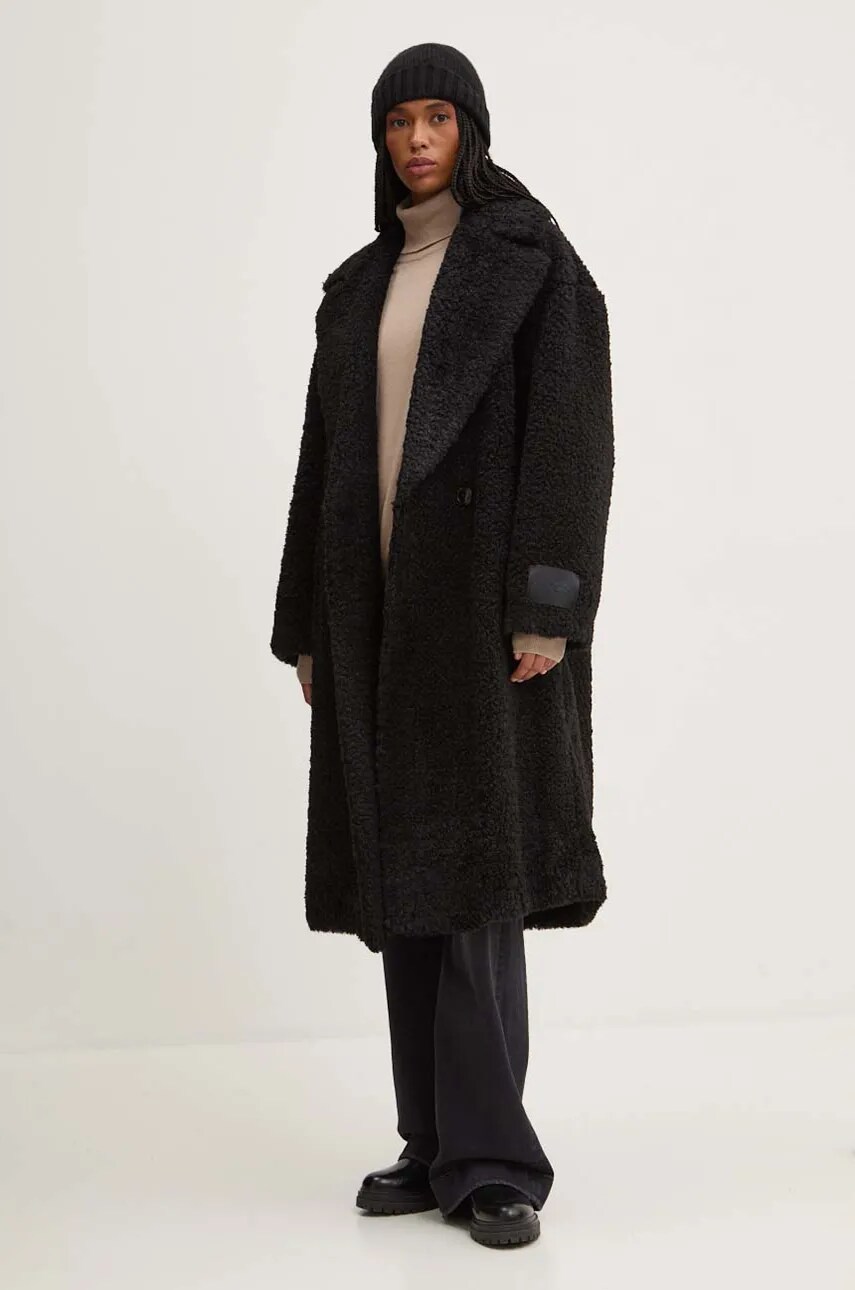 Пальто HUGO жіноче колір чорний зимове oversize 50523262