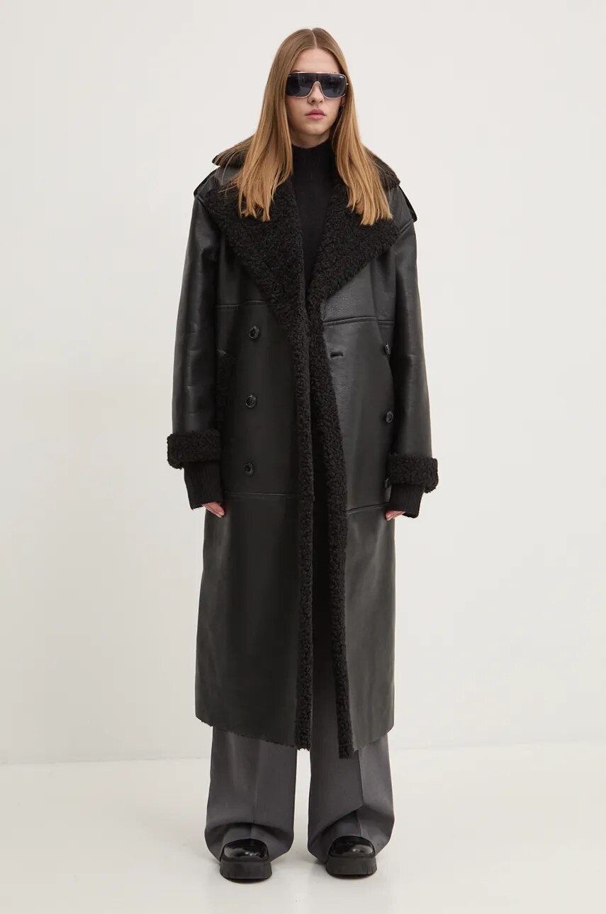 Пальто HUGO жіноче колір чорний перехідне oversize 50528786