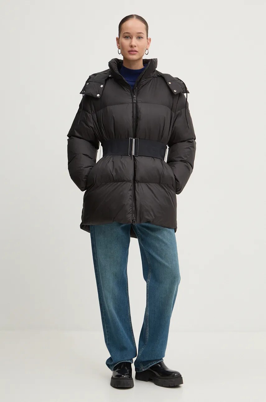 Куртка HUGO жіноча колір чорний зимова oversize 50521360