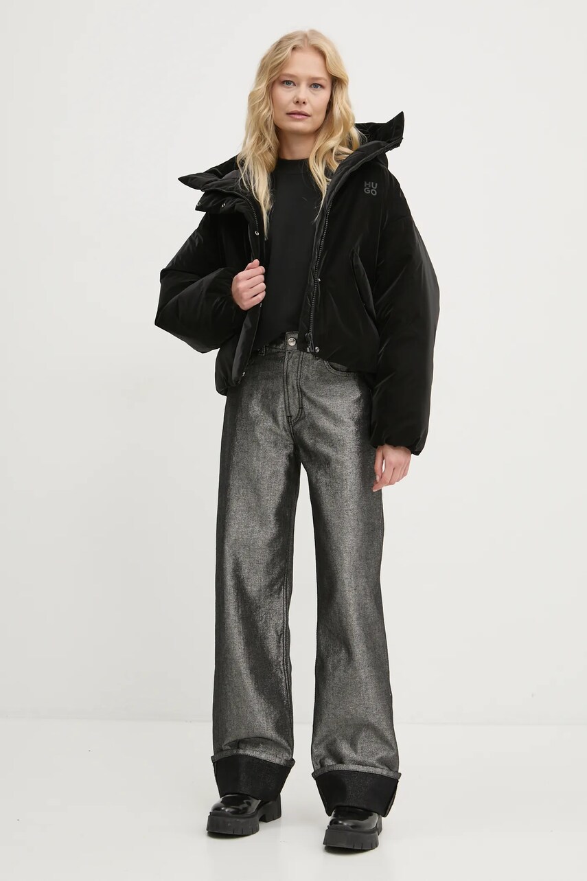 Куртка HUGO жіноча колір чорний зимова oversize 50521377